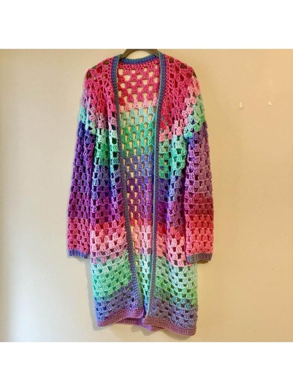 Crochet Long Cardigan, Handmade Lightweight Sweater, Small - Medium